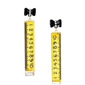 ✨️✏️ NWT Betsey Johnson Gold Glitter Rulers with Black Bows Earrings ✨️✏️